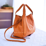 brown leather Tote Genuine Leather Bucket Tote Bag Womens