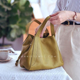 Green leather Tote Genuine Leather Bucket Tote Bag Womens