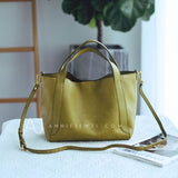 Green leather Tote Genuine Leather Bucket Tote Bag Womens