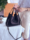 black leather Tote Genuine Leather Bucket Tote Bag Womens