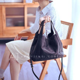 black leather Tote Genuine Leather Bucket Tote Bag Womens