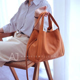 brown leather Tote Genuine Leather Bucket Tote Bag Womens