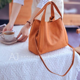 tan leather Tote Genuine Leather Bucket Tote Bag Womens