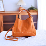 brown leather Tote Genuine Leather Bucket Tote Bag Womens