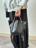 Black Bucket Tote Purse With Shoulder Strap And Handles Leather Bucket Tote Bag 