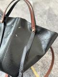 Black Bucket Tote Purse With Shoulder Strap And Handles Leather Bucket Tote Bag 