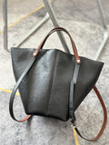 Black Bucket Tote Purse With Shoulder Strap And Handles Leather Bucket Tote Bag 