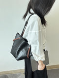 Black Bucket Tote Purse With Shoulder Strap And Handles Leather Bucket Tote Bag 