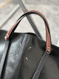 Black Bucket Tote Purse With Shoulder Strap And Handles Leather Bucket Tote Bag 