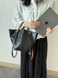 Black Bucket Tote Purse With Shoulder Strap And Handles Leather Bucket Tote Bag 