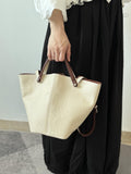 beige Bucket Tote Purse With Shoulder Strap And Handles Leather Bucket Tote Bag 