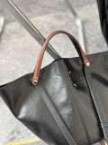 Black Bucket Tote Purse With Shoulder Strap And Handles Leather Bucket Tote Bag 