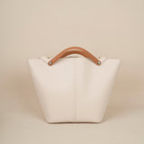 beige Bucket Tote Purse With Shoulder Strap And Handles Leather Bucket Tote Bag 