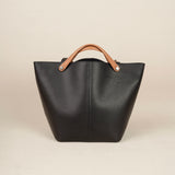 Black Bucket Tote Purse With Shoulder Strap And Handles Leather Bucket Tote Bag 
