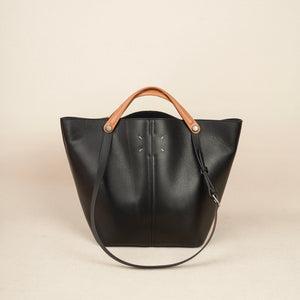 Black Bucket Tote Purse With Shoulder Strap And Handles Leather Bucket Tote Bag 