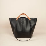 Black Bucket Tote Purse With Shoulder Strap And Handles Leather Bucket Tote Bag 