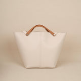 beige Bucket Tote Purse With Shoulder Strap And Handles Leather Bucket Tote Bag 