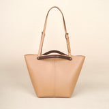 tan Bucket Tote Purse With Shoulder Strap And Handles Leather Bucket Tote Bag 