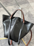 Black Bucket Tote Purse With Shoulder Strap And Handles Leather Bucket Tote Bag 