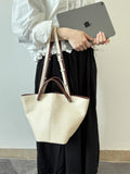 beige Bucket Tote Purse With Shoulder Strap And Handles Leather Bucket Tote Bag 