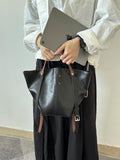 Black Bucket Tote Purse With Shoulder Strap And Handles Leather Bucket Tote Bag 