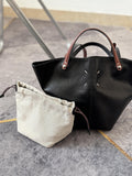 Black Bucket Tote Purse With Shoulder Strap And Handles Leather Bucket Tote Bag 