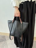 Black Bucket Tote Purse With Shoulder Strap And Handles Leather Bucket Tote Bag 