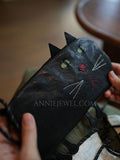 black Leather Cat Coin Purse Handmade Real Leather Cat Mini Bag Kawaii Style Womens - Annie Jewel