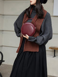 red Leather Circle Bag Circle Leather Purse Round Leather Crossbody Bag