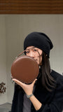 brown Leather Circle Bag Circle Leather Purse Round Leather Crossbody Bag