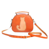 Leather Circle Bag Circle Leather Purse Round Leather Crossbody Bag With Cat Kitty 