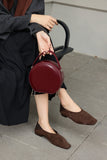 burgundy Leather Round Bag Round Leather Handbag Round Leather Purse Womens