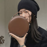 brown Leather Bag Round Leather Circle Bag Round Leather Crossbody Bag Womens