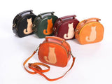 Leather Circle Bag Circle Leather Purse Round Leather Crossbody Bag With Cat Kitty 