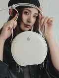 white Leather Round Bag Round Leather Handbag Round Leather Purse Womens