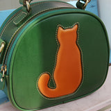 Leather Circle Bag Circle Leather Purse Round Leather Crossbody Bag With Cat Kitty 