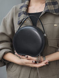 Black Round Purse Leather Round Bag Circle Leather Purse Womens