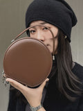 brown Circle Leather Handbag Round Leather Purse Leather Round Bag