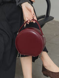 burgundy Leather Handbag Round Leather Purse Leather Round Bag