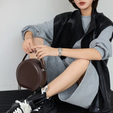 Genuine Leather Round Bag Round Leather Crossbody Bag womens