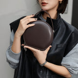 Genuine Leather Bag Round Leather Circle Bag brown Round Leather Crossbody Bag Womens