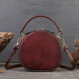 Cat Kitty Embossed Bag Genuine Leather Circle Bag Round Purse Leather 