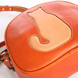 Leather Circle Bag Circle Leather Purse Round Leather Crossbody Bag With Cat Kitty 