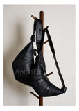 black Leather Croissant Bags, Lambskin Croissant Bag, Croissant Sling Bags, Leather Crossbody Bag, Croissant Shoulder Bags, Unisex Bags - Annie Jewel