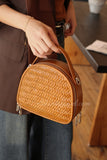 Genuine Leather Woven Mini Dome Purse Leather Crossbody Handbag Womens