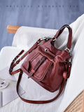 First Layer Leather Drawstring Bucket Bag red Leather Bucket Bag Womens