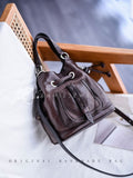 First Layer Leather Drawstring Bucket Bag brown Leather Bucket Bag Womens