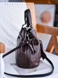 First Layer Leather Drawstring Bucket Bag genuine Leather Bucket Bag Womens