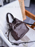 First Layer Leather Drawstring Bucket Bag brown Leather Bucket Bag Womens