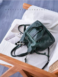 First Layer Leather Drawstring Bucket Bag Green Leather Bucket Bag Womens